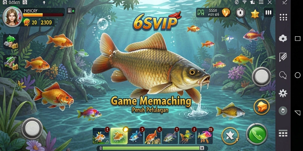 Tampilan gameplay 6SVIP dengan berbagai lokasi memancing yang menarik.