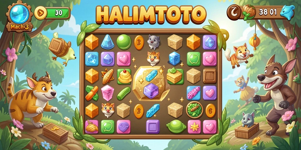Tampilan gameplay HALIMTOTO yang menarik dan menantang di level Match-3.