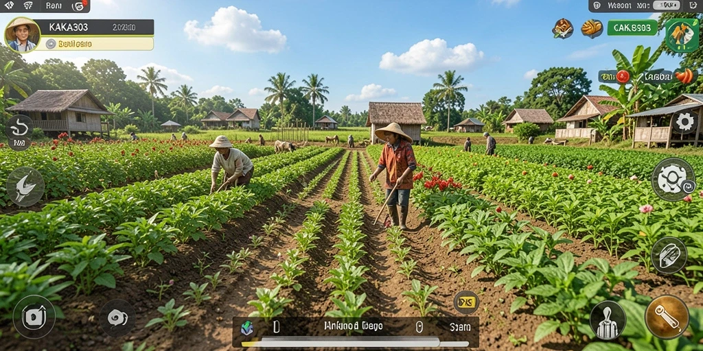 Screenshot gameplay KAKA303 dengan grafis pertanian yang menawan.