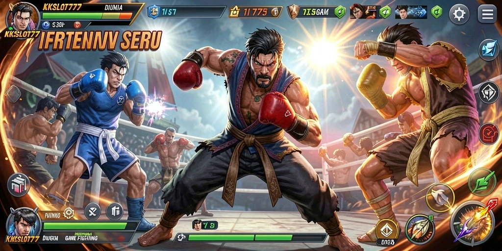 Screenshot KKSLOT777 menampilkan aksi pertarungan yang mendebarkan dan intens.