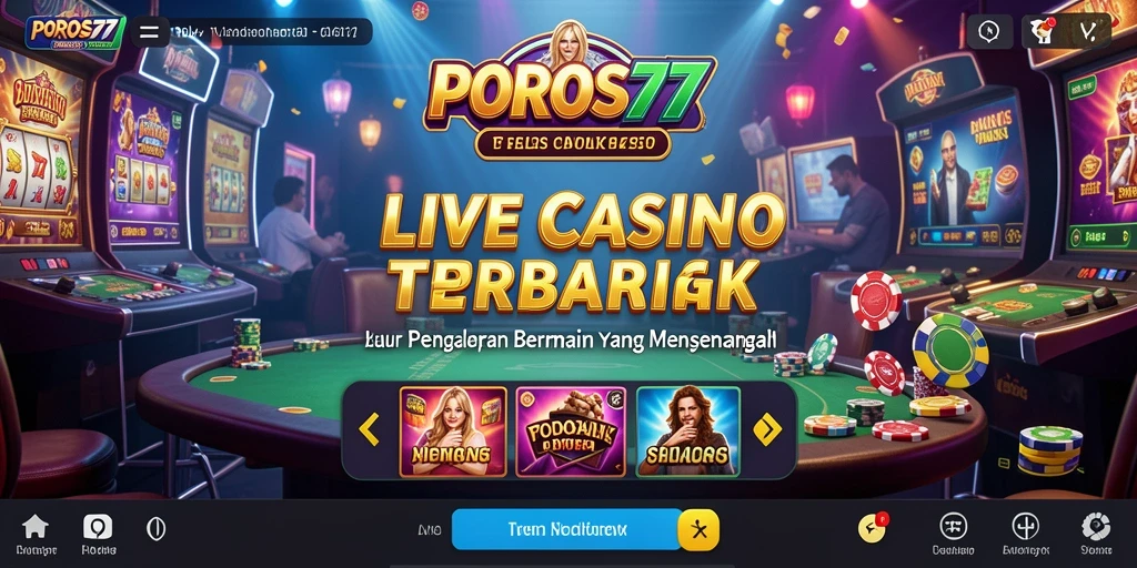 Screenshot gameplay POROS77 menampilkan dealer langsung dan suasana kasino yang menarik.