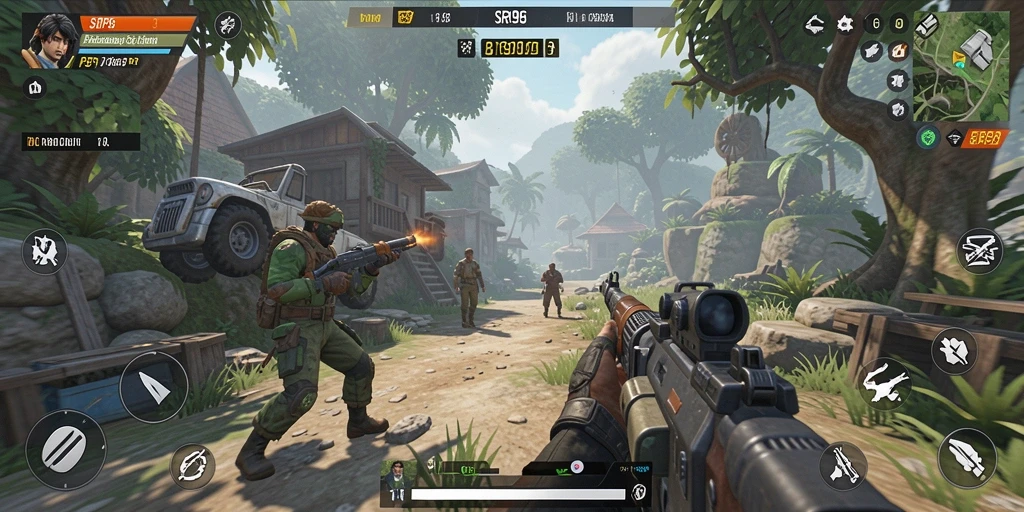 Screenshot gameplay SR996 menampilkan aksi mendebarkan dalam pertempuran TPS.