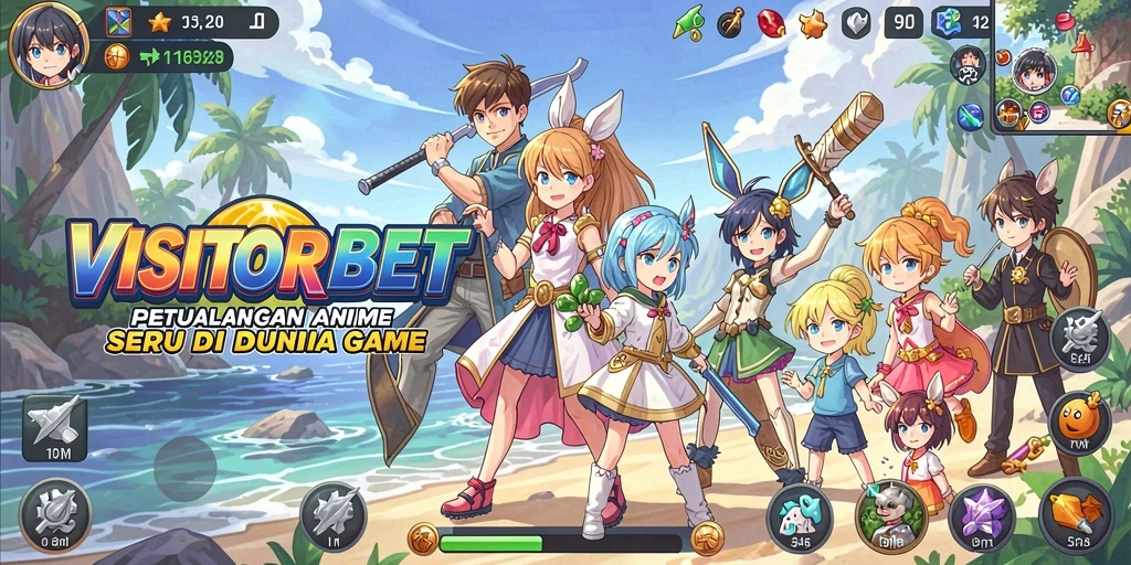 Screenshot utama VISITORBET menampilkan aksi seru dengan karakter anime.